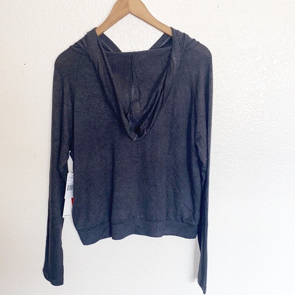 Good American Gray Hooded Hoodie Lightweight Cut-Out Long Sleeve Sweater - Picture 10 of 14